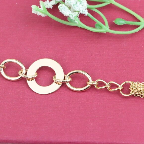 "Trendy Rose Gold Link Bracelet with Open Circle Accent, XPBL1152 - Picture 12 of 12